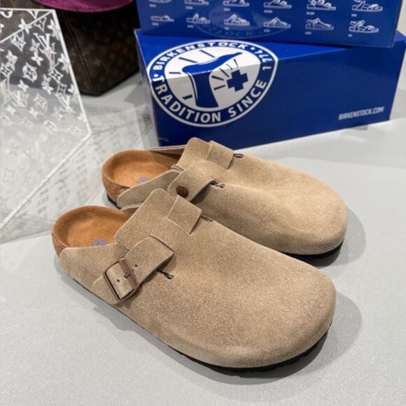 Birkenstock Shoes - Birkenstock Light Brown Suede Clogs
